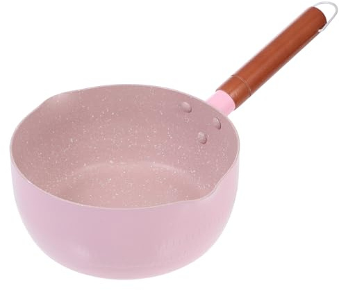 BESPORTBLE Marmite Japonaise en Aluminium 18 Cm Rose Poignée en Bois, Casserole Antiadhésive pour Bébé, Ustensile Cuisine Pratique pour Préparer Lait et Aliments Complémentaires, Facile