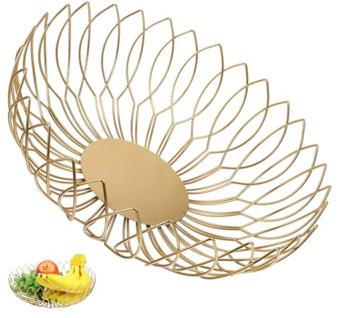 OATIPHO Frutero Metálico Dorado Estilo Nórdico, Cesta de Alambre Decorativa para Frutas, Snacks y Pan, Organizador de Mesa para Cocina y Sala