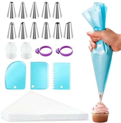 120Pcs Piping Bags and Nozzles Set, Disposable Icing Bags, Cake Decorating Kit for Baking Cupcake Dessert Cookies