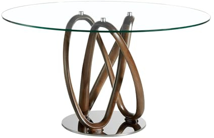 Mesa de Comedor Redonda Ángel Cerdá 1021 de Cristal Templado Transparente y Patas de Madera Color Nogal, Ø 120 x 75 cm