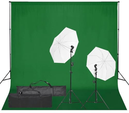 QUAHEAS Set per studio fotografico con illuminazione a LED, 2 lampade a luce diurna 5500 K, treppiedi in alluminio 78-230 cm, paralume bianco 84 cm, sfondo 300 x 300 cm, cotone, borsa per il trasporto