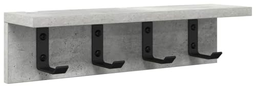 mtlskopl Porte-Manteau Mural en Bois d'Ingénierie Gris Béton, Patère Murale d'Entrée avec Crochets et Étagère Suspendue Gain de Place pour Clés et Sacs, 40 x 10,5 x 10,5 cm