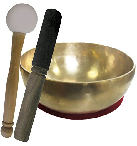 Klangschale KEHLKOPFSCHALE 4-teiliges Klangmassage-Set in Therapie-Qualität. Therapieklangschale ca. 550-650g ca. 13-14cm Handarbeit (Nepal) mit Kissen & Klöppel. 70153