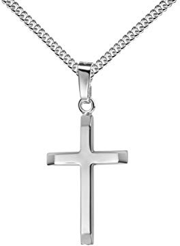 JEVELION Anhänger-Kreuz Silber-Kreuz für Damen, Herren und Kinder mit abgeflachten Kanten als Kettenanhänger Kreuzanhänger + Schmuck-Etui. Wahlweise mit und ohne Halskette