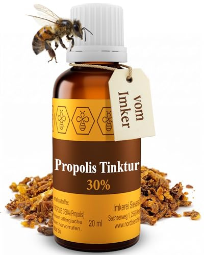 Nordbienchen Propolis Tinktur 30% - 20ml naturreine Propolis Tropfen direkt vom Imker - natürliches Rachen Spray, als Nagelserum, zum Gurgeln, bei Hautunreinheiten, uvm. Extrakt Serum