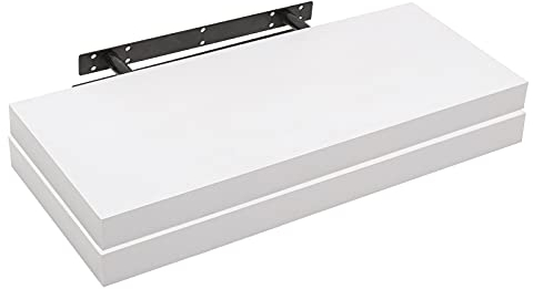 WOLTU 2X Wandregal Wandboard Bücherregal Regale für Deko Wandablagen aus MDF Holz, 2er Set Hängeregal Weiss, 40x23x3,8cm RG9372ws-2