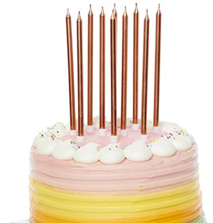 Amscan 9911570 - Rose Gold Tall Skinny Cake Candles - 10 Pack