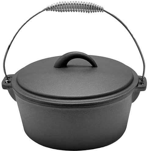 Cuisiland 4.5QT Cast Iron Dutch Oven with Dome Lid & Bail Handle – Pre-Seasoned Campfire Pot for Outdoor Cooking, Baking, Braising & Stews – Heavy-Duty, Even-Heat Casserole Pot for Camping & Home Use