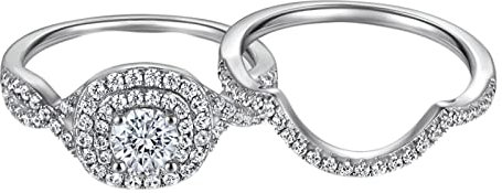 Dsnyu 925 Silber Ringe Freundschaftsringe, Weiß 5Mm Zirkonia Halo 2Pcs Ring Set Eheringe mit Vorsteckring 52