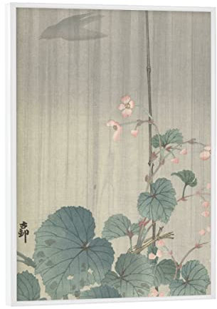 artboxONE Poster mit weißem Rahmen 18x13 cm Natur Begonie im Regen - Bild Ohara gemälde Japan