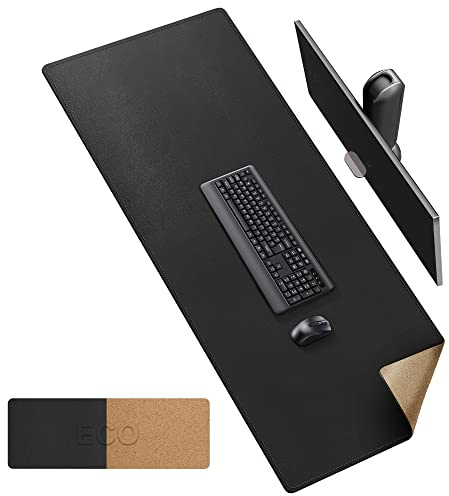 MAIDERN Schreibtischunterlage 160x60cm, Kork & PU-Leder Doppelseitiges Tischunterlage, Große Mauspad, Wasserdichte Schreibunterlage Leder auf Schreibtischen,Büro und Zuhause Tischunterlage (schwarz)