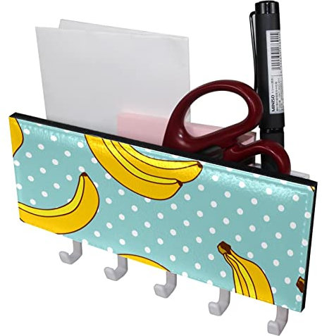 Sweet Bananas Muster mit Polka Dots 5 Haken Schlüsselhalter Schlüsselhaken Wandmontage, Garderobenleiste, Briefständer, Geeignet für Eingangsbereiche und hinter Türen