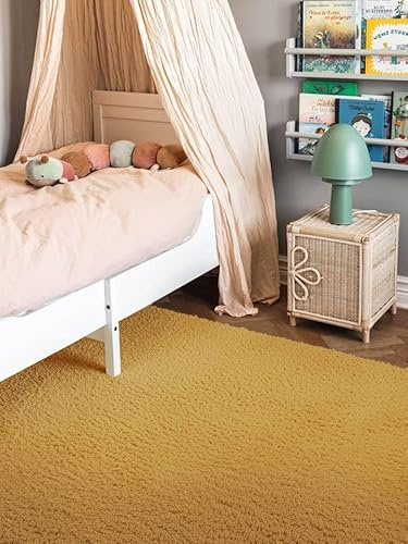 RugVista Comfy Kinderteppich, 200 x 300 cm, Gelb | Moderne, Rechteckig, Niedriger Stapel, Nur chemische Reinigung, Oeko-Tex 100, Ohne gefährliche Chemikalien, Kinderzimmer