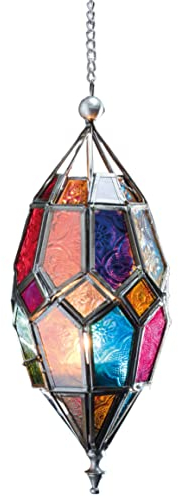 Lanterne en verre à suspendre style marocain (multicolore moyen)