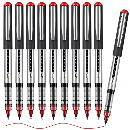 OFFCUP Flüssigtinte Rollerball Stift, 10 Stück Gelstifte Rot, 0,5 mm Tintenroller, Konusspitze aus Edelstahl, Tintenroller Set für Schreiben, Journaling, Notizbuch, Bürobedarf für Schule und Geschäft