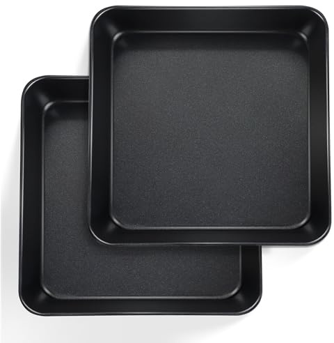 Joyfair 9 Inch Stainless Steel Square Cake Tin Mould Pan Set of 2 (23.5cm) | Non-Stick, One-Piece Construction, Rust Resistant, Heat Resistant, Easy Release, Rolled Edge, Easy to Clean, Versatile Use