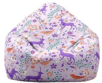 Highdi Sitzsack Kinder mit Ohne Füllung - Drinnen Sitzsack Spielzeug Aufbewahrung,Sitzsack Stuhl Abdeckung Plüschtier Aufbewahrung Bequeme Bodenliege (XL:100x120cm,Lila Sika-Hirsch)