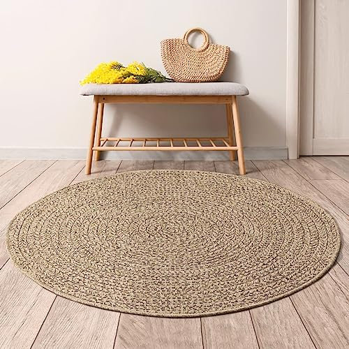 Homgoday Teppich 120 cm Jute Optik für Innen und Außen, Küchenteppich für Läufer, Flur, Wohnzimmerteppich, Schlafzimmerteppiche