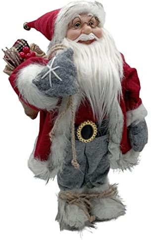 Glac Store Weihnachtsmann Santa Claus Figur erhältlich von 60 cm bis 80 cm riesig in verschiedenen Versionen weiß oder rot Weihnachtsdekoration Geschenkidee (rot und grau, 80 cm)