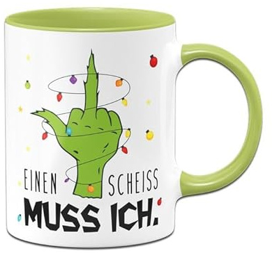 Tassenbrennerei Grinch Tasse - Einen S muss ich - Weihnachtstasse lustig, Kaffeetasse mit Spruch - Weihnachts-Deko (Grün)