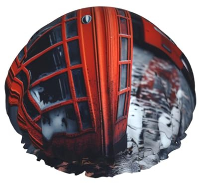 England UK Duschhaube, Retro, London, Telefondruck, elastisch, wiederverwendbar, wasserdicht, doppellagig, Haarkappe für Damen und Herren