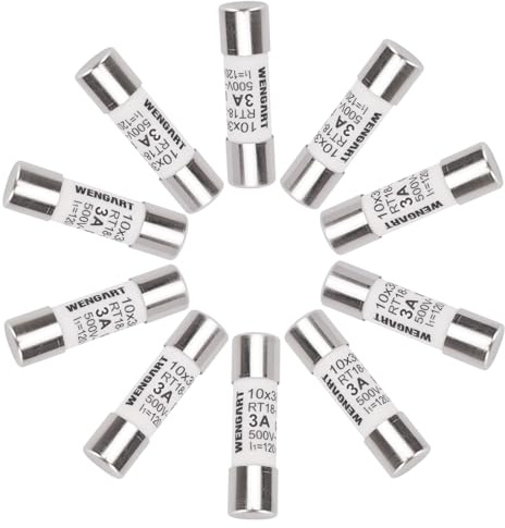 Wengart Pack de 10 Fusibles Cilíndricos 10x38mm (RT18-32), 3A 500V CA, Alta Capacidad de Ruptura 120kA, Clase gG para Protección de Maniobra y Electrónica Industrial, Estándar IEC 60269
