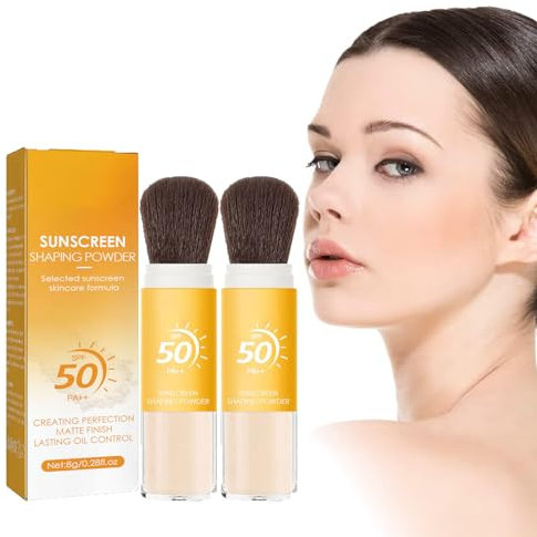 Poudre de Crème Solaire,Protection Solaire pour le Visage,Poudre de Protection Solaire SPF 50 pour le Visage,Poudre Minérale pour Écran solaire,Contrôle D'huile Finition Mate Naturelle (2PCS)