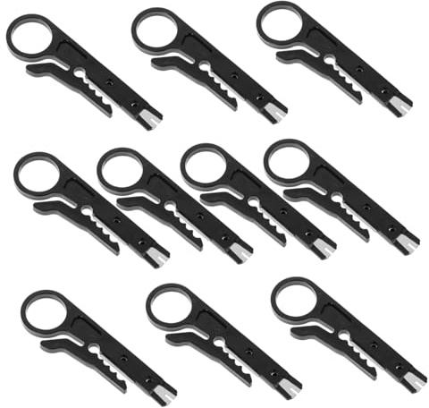 10 Mini Dénudeurs de Câbles Noirs pour Lignes Téléphoniques et Cat5 | Abs et Acier, Coupe et Dénudage Efficaces, Format Outil pour Boîte à Outils, Compatible Câbles Réseau