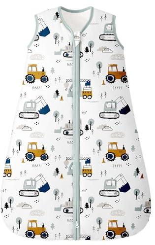 Unnivoll Schlafsack Baby Winter 2,5 Tog Baby Schlafsack 0-6 Monate Baumwolle Babyschlafsack Neugeborene Winterschlafsack Baby Warm und Weich 67 cm für Jungen Mädchen Bagger