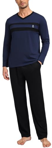 Nieery Ensembles de Pyjama Homme Manches Longues Coton col en V vêtements de Nuit Pantalon Long Bas d'Hiver