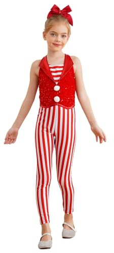 Alvivi Costume Natalizio per Bambina Ragazza Jumpsuit Danza Ginnastica Natale Costume da Festa di Natale Tuta da Balletto Ballerina Dancewear Rosso 11-12 anni