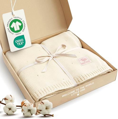 Merle Toys Babydecke Baumwolle, Baby Decke Neugeborenen, 100% Bio, Perlweiß | Strickdecke Baby, GOTS & Oeko-TEX zertifizierte Kuscheldecke Baby, Blanket Newborn Cotton, Babydecke Bio Baumwolle