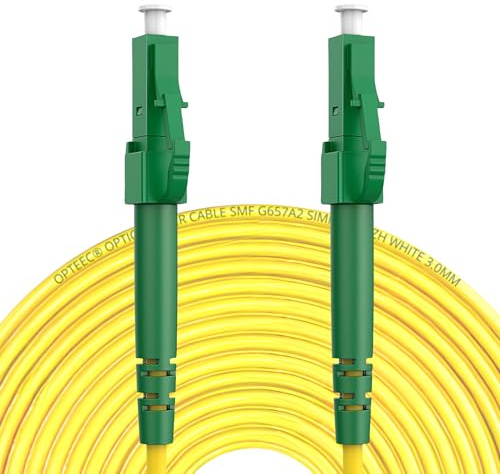 opteec® Glasfaserkabel - 15m - LC/APC auf LC/APC – Geschirmtes FTTH LWL OS2 Singlemode – Kompatibel mit Deutsche Glasfaser, Deutsche Telekom, Vodafone, 1&1, FRITZ!Box – LSZH – Gelb – 15 meter