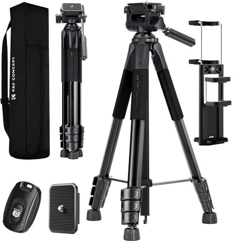 K&F CONCEPT Compact 68'' Lightweight Tripod for DSLR Camera, Canon, Nikon, Sony with 2-in-1 Phone/Tablet Holder, Travel Tripod with Bluetooth, Load Capacity 4kg