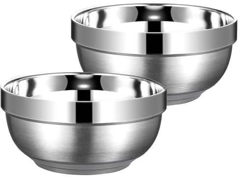 Yalin Set of 2 Heat Insulated Stainless Steel Bowls, SUS 304, Double Walled Multipurpose Metal Mixing Bowls, Perfect Snack Bowls for Serving Ice Cream or Hot Soup, Cereal, Noodles, Salad (30 oz)