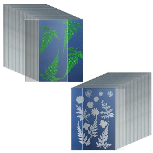38 Blatt Cyanotypie-Papier A4 Sonnendruckpapier-Set mit 2 Transparenten Acrylblättern Hochempfindliches Solar-Zeichenpapier