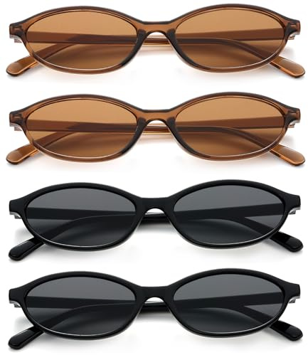 Unning 4 Stück Oval Sonnenbrille Damen Retro Ovale Sonnenbrillen Schmal Vintage Klein Brillen Set