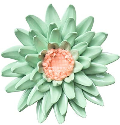 HYQING Keramik-Wandkunst, Keramik-Wandblume, handgefertigte Keramikblumen, grüne holländische Chrysantheme, künstliche Skulptur, for Aufhängen zu Hause, 3D-Wandkunst, Dekoration(3.5 inch(9cm))