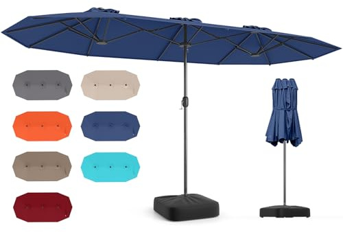 RELAX4LIFE Sombrilla Doble 400 x 210 cm con Base, Manivela, 12 Costillas y 2 Sacos de Arena de Carga 30kg, Sombrilla Terraza Exterior con Protección UV para Jardín, Terraza y Mercado