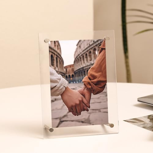 Tolldek Fotorahmen A4, Fotogröße 21x29.7 CM Doppelseitige Posterrahmen mit Passepartout Horizontal/Vertikal Tischplatte, Rechteck Kratzfestes Picture Frame Acryl Rahmen Wanddeko, Doppelseitige