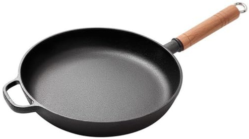 WOTZOV Wok e padelle per Saltare in Padella, padelle antiaderenti Nere, padelle Professionali in ghisa, padelle da Cucina con Manico in Legno, Padella per Uova per Piani Cottura,One Color 11in