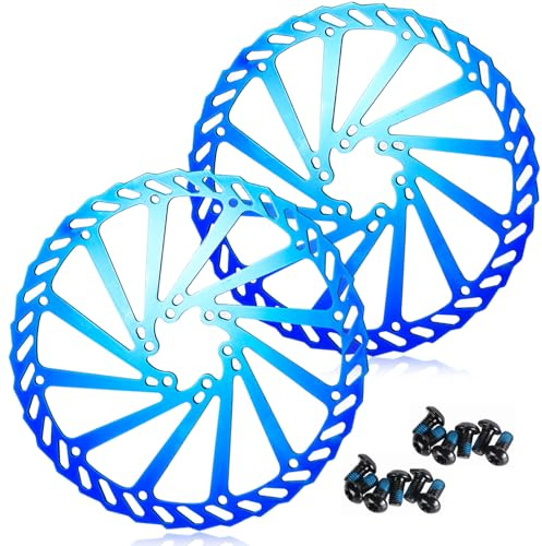 CNCLOL Fahrrad Bremsscheibe 160mm-180mm-203mm für MTB/Rennrad/Mountainbike/BMX, 2 Stück Bremsscheiben mit 12 Schrauben, Blau/Gold/Regenbogen