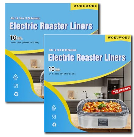 10 ×Electric Roaster Liners 34 x 18 Inch Disposable Roaster Liners Fits 16, 18, 22 Quarts Roasters, Roasting Oven Liners Cooking Bags for Immediate Cleanup (20)