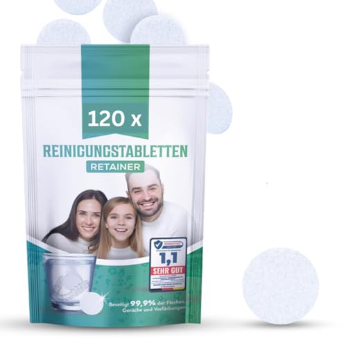 120 compresse per la pulizia, efficace cura dentale e paradenti – Mantenete il vostro russare senza macchie – pulizia della guida dentale – pulizia del binario – Retainer Cleaner – pastiglie per la