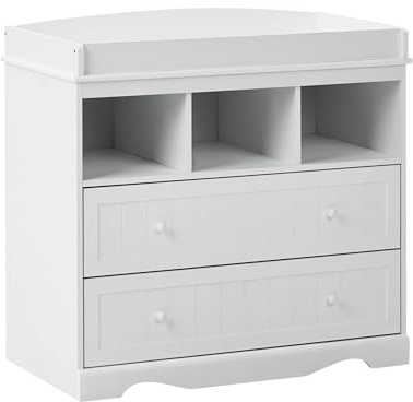 Table à Langer Moderne en Panneaux de Particules et MDF avec Étagères et Tiroirs Meuble Chambre Enfant Blanche Virden
