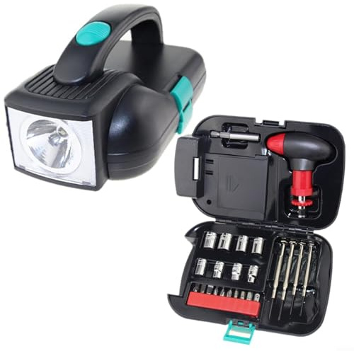Kit d'outils de réparation 24 en 1 pour lampe de poche LED avec poignée à cliquet, embouts de tournevis, tige d'extension et douilles pour utilisation