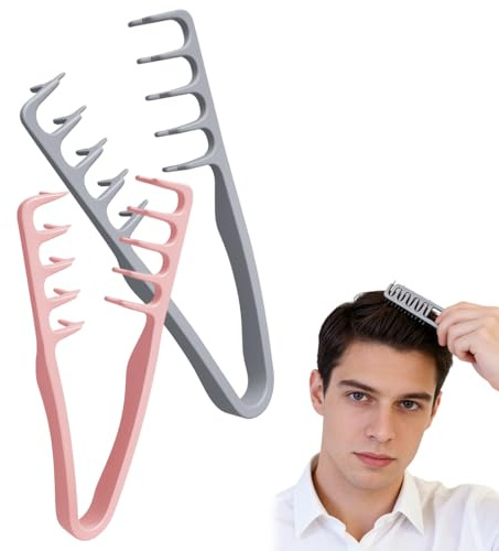 VRYNDH 2 Pièces Peigne À Texture Pliable,Peigne Cheveux bouclés,Dent Large | Outil Volumateur Roots pour Franges, Accessoire De Toilettage Femme pour Un Toilettage Volumineux Et Précis(Gris et Rose)