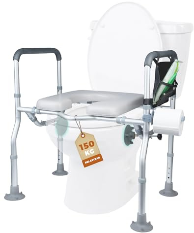 Elevador WC Adulto Con Reposabrazos, Elevador WC Con Ventosas Laterales, Adaptador WC Adultos Para Mayores, Ayuda Para Levantarse, Altura Y Ancho Ajustables 5 Y 6 Niveles, Soporta 150 kg