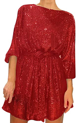 Générique Robe à paillettes pour femme - Robe de soirée dorée à paillettes - Manches longues - Mini robes sexy - Couleur unie - Taille empire - Robes crayon pour fête de nuit