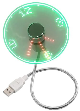 ZYNCUE Horloge ventilateur USB avec tuyau en métal réglable et affichage en temps réel, pour la maison et le bureau, argenté